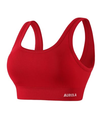 Image of AUROLA Power Womens Square Back Basic Sports Bra - Square Neck Padded Low Impact Yoga Bra Workout Crop Top
