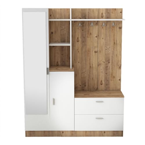CONCEPT USINE | Meuble d'Entrée Style Scandinave | Design Anka | Bois Naturel & Blanc | Rangements...