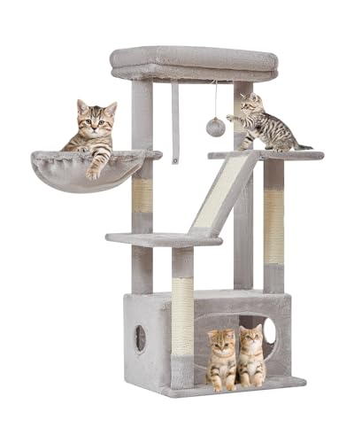 Taoqimiao Cat Tree,38.2-Inch Cat Tower for Indoor Cats,Suitable for Kittens with Luxurious cat condo with Adjustable Baskets and Luxurious Perch Light Gray MS029SW