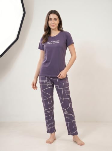 Image of NIGHTRISE Night Suit for Women - 100% Breathable Cotton Night Dress for Woman - Comfortable 2-Piece Top and Pajama Set -Nlns7006