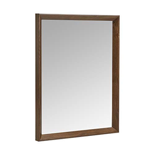 Image of AmazonBasics 1 inchW Double Extendable Tension Curtain Rods with Square Finials Set, 36 inch to 72 inch, Nickel & AmazonBasics Rectangular Wall Mirror 41 x 51 cm - Peaked Trim, Walnut