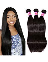 3 Bundles of Brazilian Straight Wavy Hair Weft Unprocessed Human Hair Weave Weft Cheap Silky Straight Hair Extensions 300g Natural BlackÃ‚ (14/16/18 Inch)