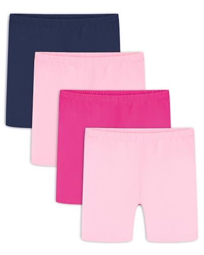 Auranso Girls Bike Shorts Cartwheel Dance Biker Under Dress Shorts for Girls 4Pack Navy-Light Pink-Rose Red 9-10 Years