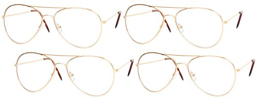 Clear Lens Aviator Sunglass, Gold 4 Pack