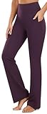 PERSIT Bootcut Yoga Pants for Women High Waist Flared Leggings with Pockets Wide Leg Bottom Bootleg Workout Gym Casual Flare Womens Work Trousers UK - 29 Inches Plum Purple L