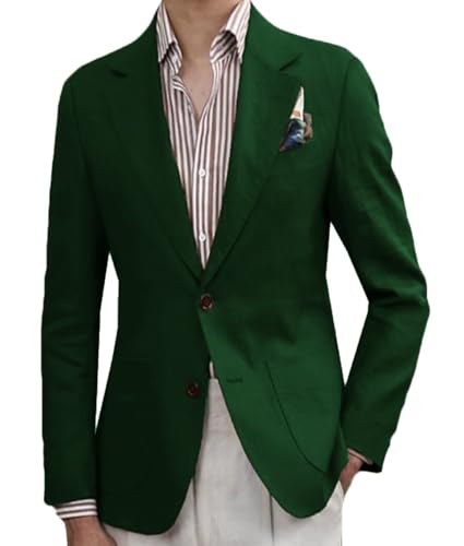 Mens Linen Blazer Slim Fit Single Breasted Suit Jacket Casual Sports Coat for Business Wedding Prom Formal Party