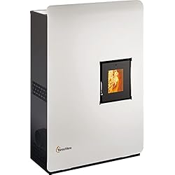 Estufa de pellets ERMETICA bioWAWE 8.0 plus - slim profundidad 26 cm - salida de humo lateral izquierda (blanco)