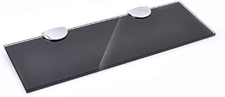 BSM Marketing 6mm Thick Toughened Black Or White Glass Shelves with Large Chrome Finish Shelf Supports 400mm by 100mm Bathroom Kitchen Office (1, Black)