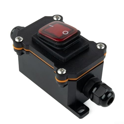 Besttoolifes Interruptor de cable en línea 25A IP65 impermeable interruptor de palanca de encendido y apagado con botones de luz roja PG9 Rango de cableado de alta corriente para electrodomésticos al
