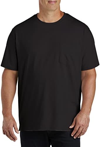 DXL Big & Tall Essentials Men’s 2-pk Pocket Tees| 100% Cotton, Black, Tagless Crewneck, Pocket T-Shirts