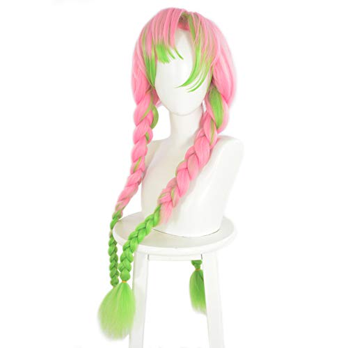 HIROAKIYA Mitsuri Kanroji Cosplay Wig, Mitsuri Kanroji Wig with Wig Cap for Cosplay Demon Slayer