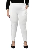 The Pink Moon Women's Plus Size White Embossed Stretch Pant - (MIMP045_White_5XL)