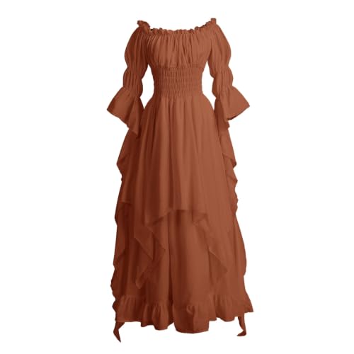 Vestido renacentista mujer midi vintage de corsé medieval blanco con mangas abombadas