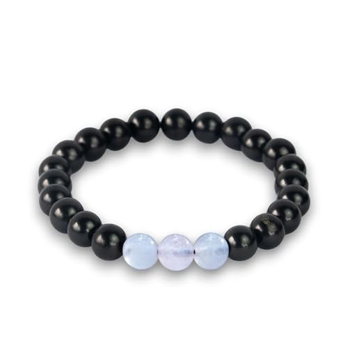 Karelian Heritage Black Shungite Beaded Bracelet 8mm Handmade Stretchy Unisex Crystal Healing Authentic Stone Spiritual Chakra Balance Jewelry (Shungite & Moonstone)