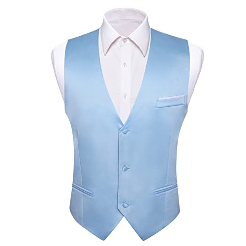 Image of Barry.Wang Vest for Men Business /Leisure Dress Suit Vests V-neck 2 Pockets Wedding Party Tuxedo Satin Waistcoat