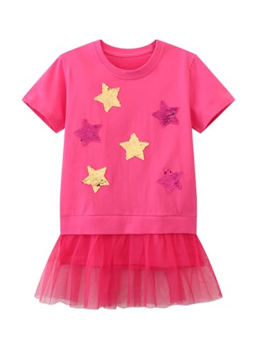 Image of HILEELANG Little Girl Short Sleeve Dress Easter Cotton Casual Applique Tunic Shirt Dresses