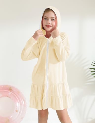 Image of Girls Swim Cover Up Kids Long Sleeve Swimsuit Coverup Terry Beach Pool Clothes with Sunglasses
