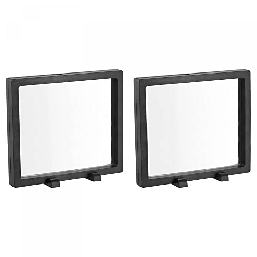 sourcing map Caja de exhibición flotante de película fina, caja de marco ABS con base de 14 x 14 x 2 cm, color negro, paquete de 2