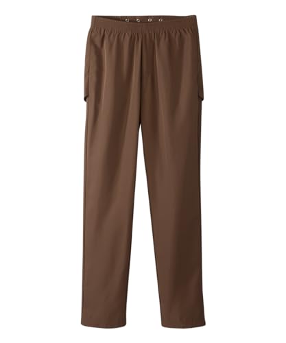 Silverts Mens Adaptive Open Back Gabardine Pants, Elastic Waist - Coffee MED