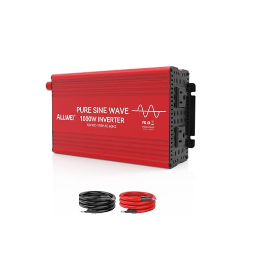 Image of ALLWEI Pure Sine Wave Inverter - 1000 Watt Inverters 12V DC to 110V/120V AC Converter for Home, RV, Truck, Off-Grid Solar, Car Power Inverter with 2 Sockets, Power Inverters for Vehicles, 2000W Peak