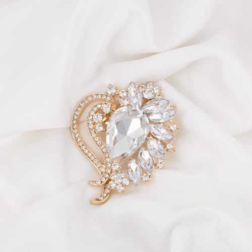 Image of LAXPICOL Vintage Austrian Crystal Elegant Heart Flower Brooch Pin For Women Wedding Broach Pin