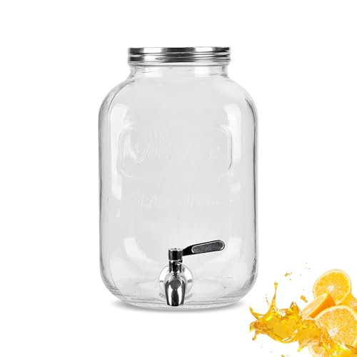 Dispensador de bebidas de cristal de 4 l con grifo inoxidable con grifo Imagen de Dispensador de bebidas de cristal de 4 l con grifo inoxidable con grifo