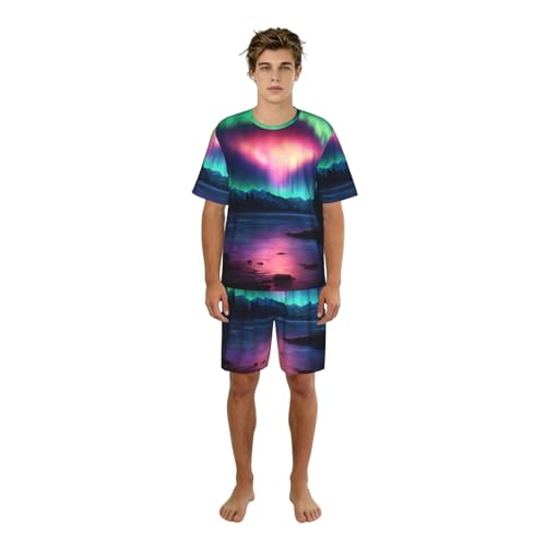 Pyjama homme avec imprimé aurores boréales ensemble élégant et thermorégulateur