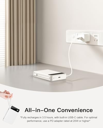 Image of Magnetic Power Bank, 10,000mAh Wireless Portable Charger for Mag-Safe 15W Fast Charging, Battery Pack with USB-C Cable 20W in /Out for iPhone Air /17 /16 /15 /14 /13 /12 /Plus /Pro /Pro Max, AirPods & More