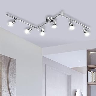 Bojim 6 Light LED Ceiling Spotlights, 6 x GU10 6W 550LM 4000K Natural White, 6 Way Rotatable LED Ceiling Lamp for Bedroom Living Room Kitchen, Matte Nickel & Swivelling Bar Design, 220V-240V IP20