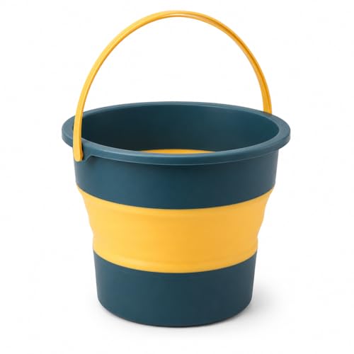 Image of VINSU Silicone Bucket Water Proof, PVC Coated Collapsible Foldaway Bucket with Handle Fordable Pail for Outdoor Camping /Car Washing /Fishing /Hiking /Travelling, Portable (Orange Foldable Bucket)