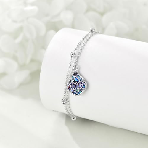 Image of POPLYKE 925 Sterling Silver Double Layered Chain Evil Eye Daisy Sunflower Butterfly Anklets for Women Holiday Beach Crystal Ankle Bracelet Dainty Evil Eye Jewelry