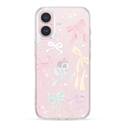 Coque iPhone 16 à paillettes ZTOFERA antichoc souple et transparente avec nœud