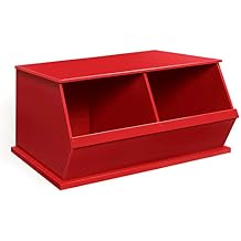 Badger Basket Stackable Toy Storage Organizer - Two Bin Cubby Shelf for Kids Room, Playroom, Nursery - Red