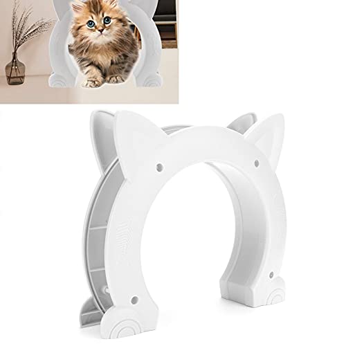 Pssopp Cat Door Built In Interior Cat-Head Shaped Plastic Cat Pass Through Door Pet Door Hidden Litter Box Pet Door(white), S - Image 3