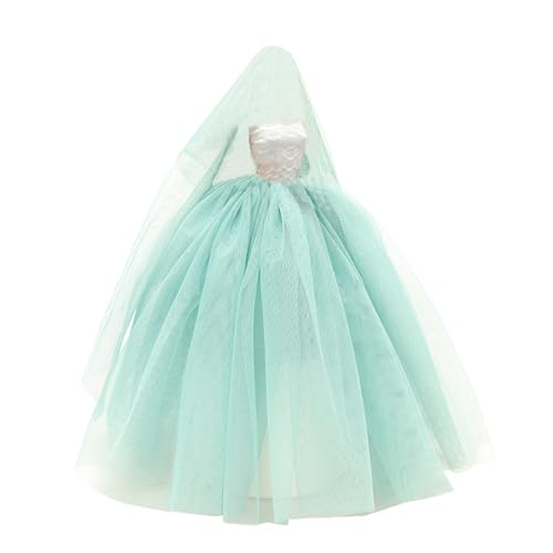 BARWA Light Blue Wedding Dress with Veil Evening Party Princess Light Blue Gown Dress for 11.5 inch Girl Doll