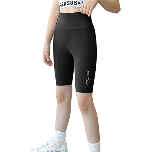 L SERVER Leggins Niña Cortos Pantalones Ciclismo Elásticos Niños Verano Letras Pantalones Cortos Deportivos para Edad 5-15 Años, Negro, 170 Cover