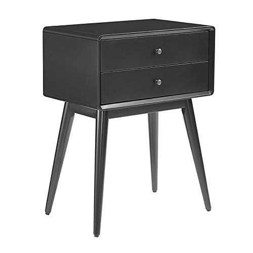 Elle Decor Stephanie Mid-Century Side End Table for Living Room, Nightstand with 2 Drawers, Black
