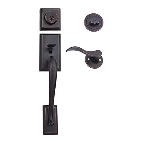 Amazon Basics Modern Exterior Door Handle With Right-Hand Wave Door Lever And Deadbolt Lock Set, Oil Rubbed Bronze #TOP1