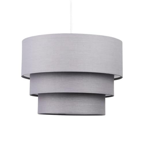 Image of firstchoicelighting Modern Dark Grey Ceiling Light Shade Pendant Easy Fit 3 Tier Fabric Lamp Shade