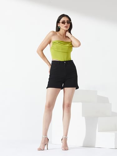 Image of Miss Chase Women's Relaxed Mid Rise Regular Non Stretchable Denim Shorts