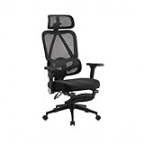 MOKUTO エルゴノミック オフィスチェア デスクチェア メッシュ ハイバック 3D調整可能ヘッドレスト付き フットレスト付き 多機能昇降アームレスト ランバーサポート 疲れない 長時間作業用 PCチェア ワークチェア ブラック