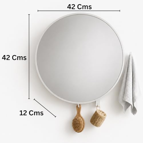 Image of BRANCO Pearl Round Bathroom Mirror Cabinet with One Towel Holder & 2 Accessories Hooks | Wall-Mounted Modern Design Cabinet with Storage | Bathroom Organizer with 6 Toothbrushed and Toothpaste Holder