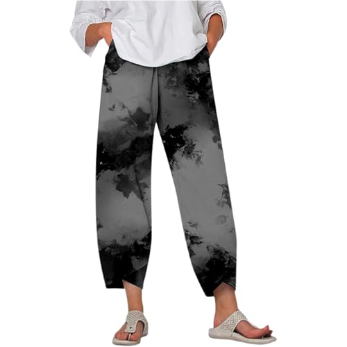 Women's Casual Pants Summer Loose Fit Elastic Waist Flowy Beach Vacation Travel Inverted V Hem Lightweight