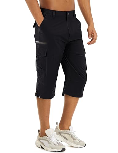 TACVASEN Cargo Shorts for Men 3/4 Length Pants Hiking Work Golf Travel Capri Pants Quick Dry Long Capri Shorts Below Knee