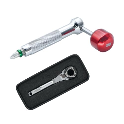 711L Lollipop Bit Driver (Stainless Steel Red) & EDC Ratchet Wrench MK2 Bundle — Retractable Lever + Geared Thumb Wheel | 1/4" Hex Bit Driver Set