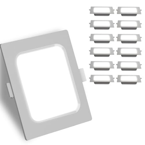 Aigostar - Downlight LED empotrado,6W equivalente a 49W, 6500K luz blanca fría, marco exterior color blanco. Downlight LED cuadrado Ф95-100mm. Pack 12 uds