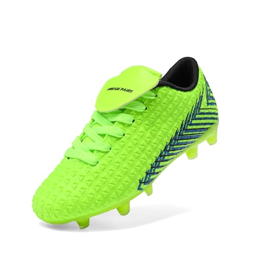 DREAM PAIRS Boys Girls Outdoor Soccer Cleats Football Shoes for Little/Big Kid,Size 6 Big Kid,Neon/Green/Black,MEGA-2K