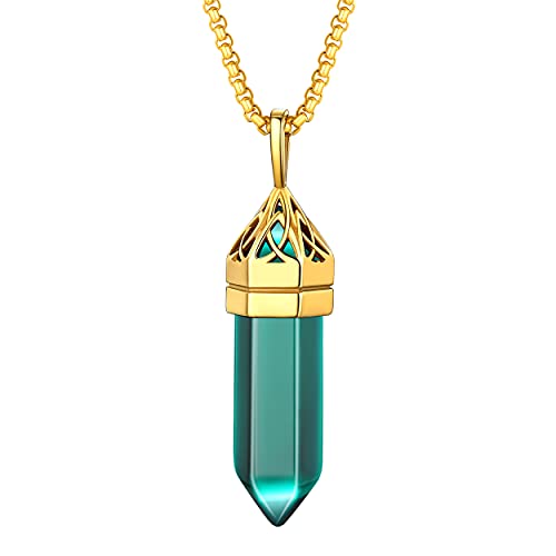 Bestyle Synthetic Emerald Gemstone Pendant Good Luck 18K Gold Plated Irish Celtic Knot Necklaces May Birthstone Jewelry Crystals Birthstone Jewelry Gifts