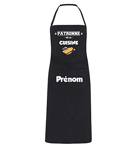 YONACREA - Tablier de Cuisine PERSONNALISABLE - Patronne de la Cuisine - NOIR