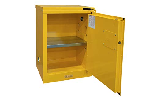 Durham Fm Approved 1012S-50 Welded 16 Gauge Steel Fire Safety Self Closing Door Cabinet, 1 Shelves, 12 Gallons Capacity, 18" Length X 23" Width X 36-3/8" Height, Yellow Powder Coat Finish #TOP4